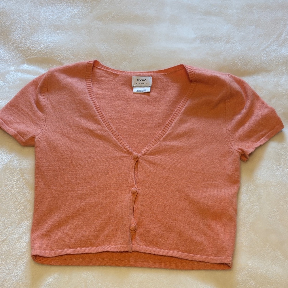 RVCA Coral Short Sleeve Button-Front Cropped Top